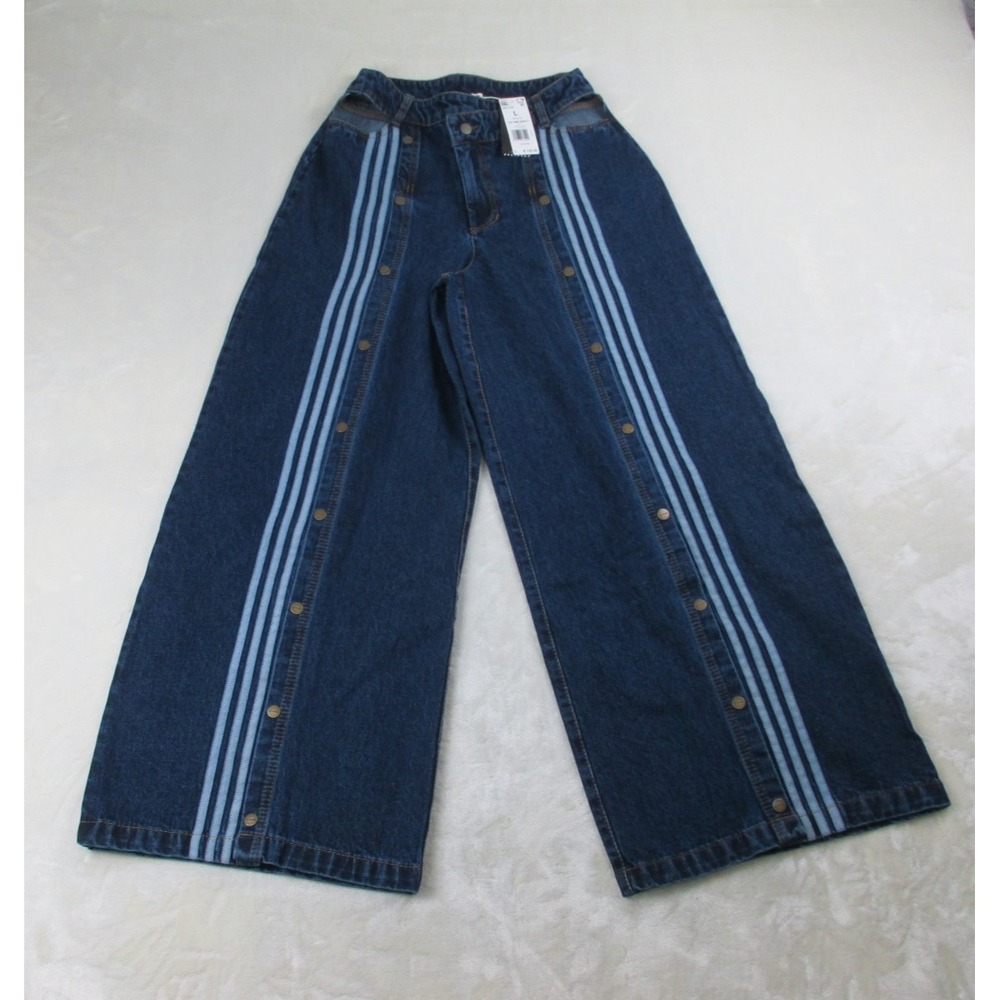 NEW Adidas x Ivy Park Pants Womens Large Blue Denim Snap Jeans Wide Leg Beyonce